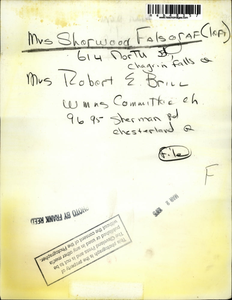 1975 Press Photo Mrs Sherwood Falsgraf & Mrs Robert Brill WMNS Committee