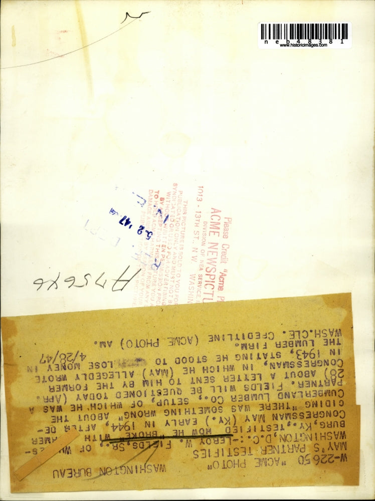 1947 Press Photo Leroy W. Fields Sr. Testifying In Washington D.C. - neb48381