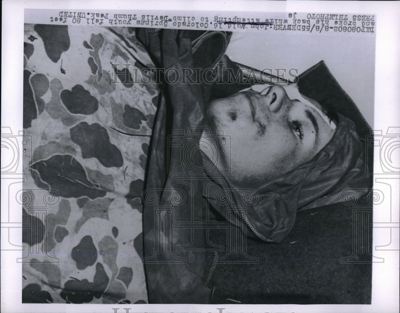 Load image into Gallery viewer, 1955 Press Photo John Auld Broke Fell 80 Feet &amp; Broke his Back Devils Thumb Peak

