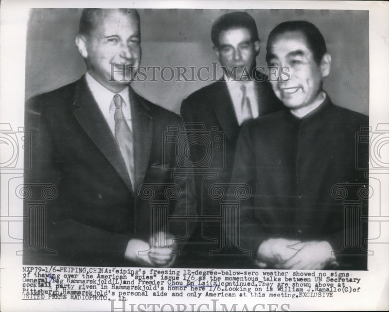 Load image into Gallery viewer, 1955 Press Photo Dag Hammarskjold, Premier Chou En Lai, William J. Ranallo
