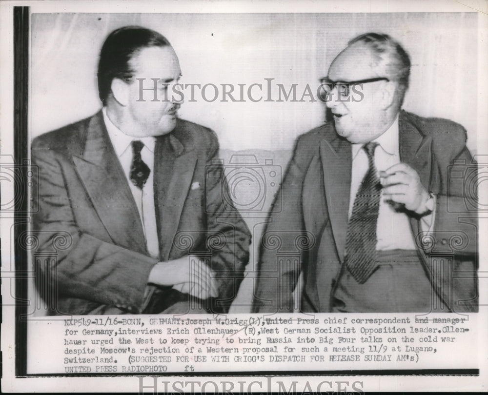 1953 Press Photo Bonn, Germany Joseph Grigg UPI correspondent &amp; Erich Ollenhauer- Historic Images