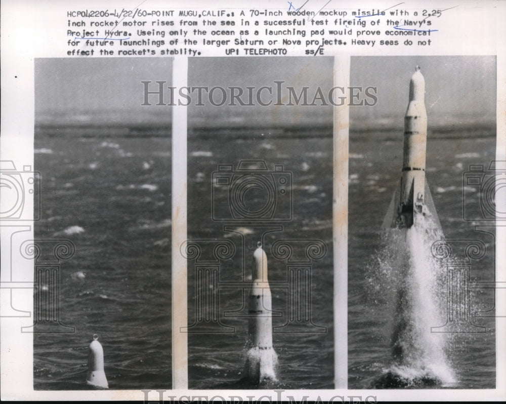 1960 Press Photo Point Mugu, Calif. Navy Project Hydra missle tests - neb50453
