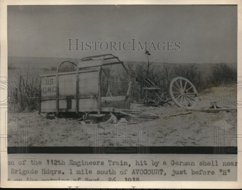 1936 Press Photo 112th Engineers train hit by German shelling at Avocourt- Historic Images