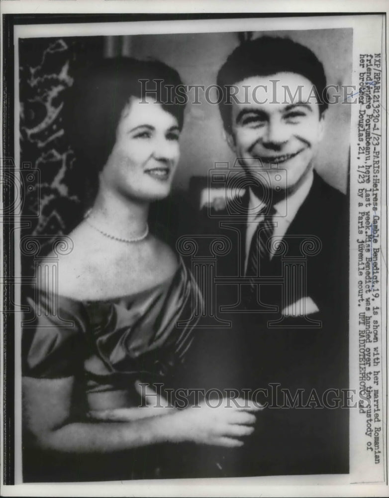 1960 Press Photo Paris, heiress Gamble Benedict &amp; friend Andre Porumbeanu- Historic Images