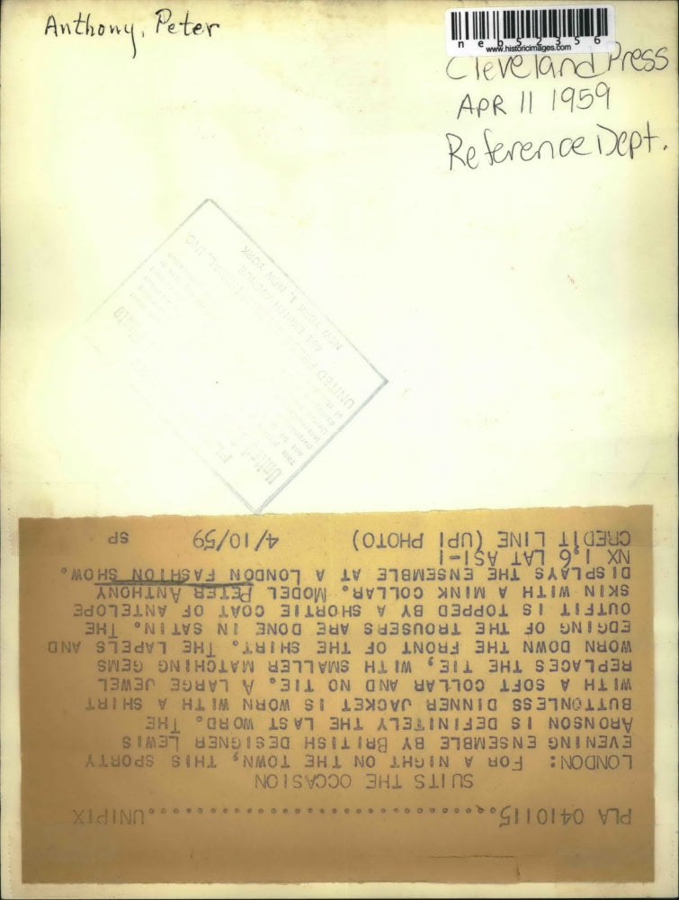 1959 Press Photo Model Peter Anthony Wearing Suit by Lewis Aronson - neb52356