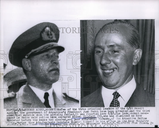 1955 Press Photo Anibal Oliveria Adm. Benhamin Gargiulo Argentina- Historic Images