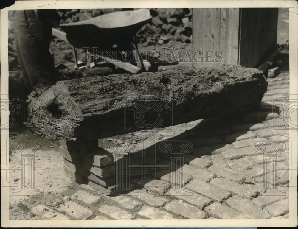 1928 Press Photo Rotting log was dug up at Fulton &amp; Washington Streets, New York- Historic Images