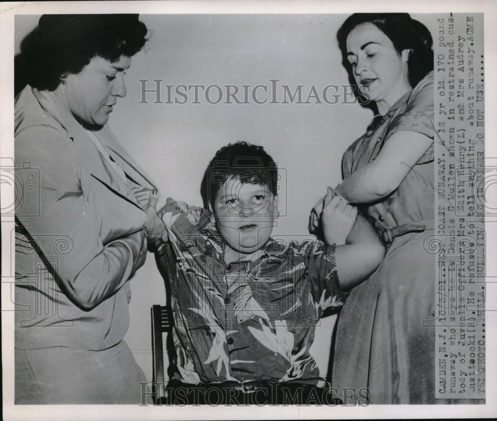 1951 Press Photo Camden, N.J. Dennis Mullen, 12 runaway boy in custody - Historic Images