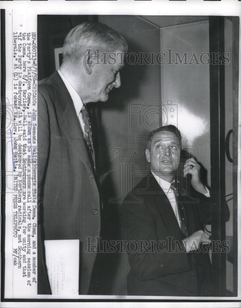 1956 Press Photo Chicago, John S Bell & former VA Gov. John Battle at convention