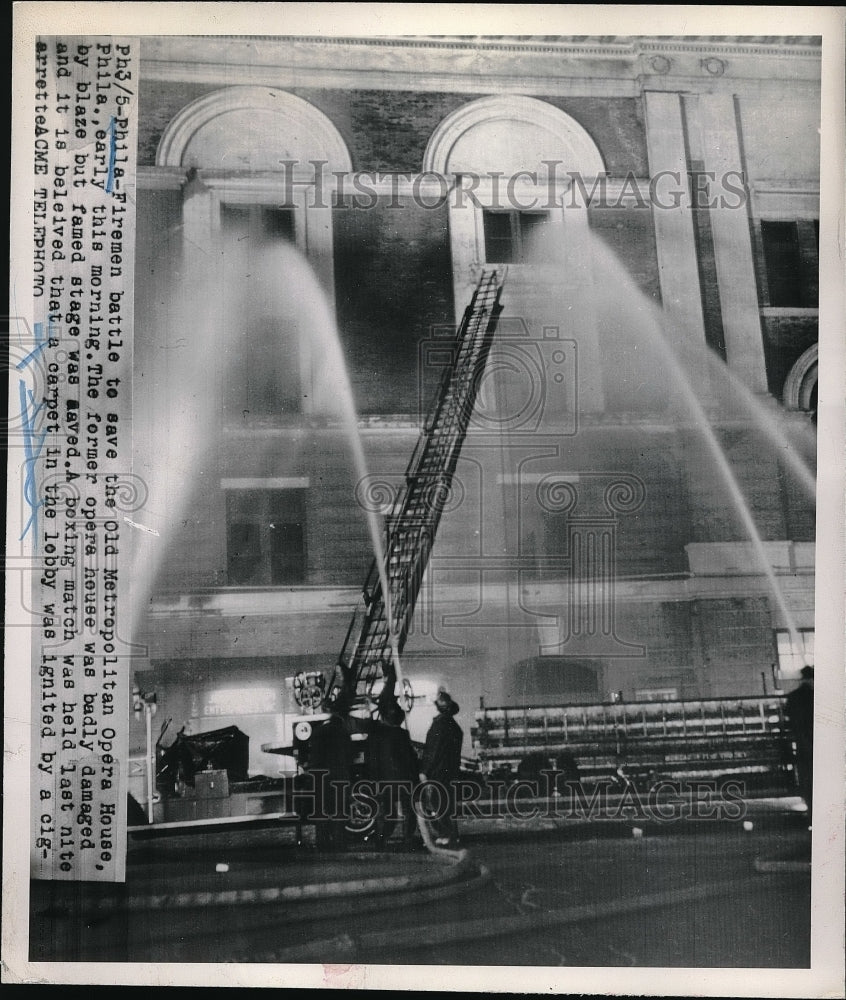 1948 Press Photo Firemen Fight Fire At Metropolitan Opera House In Philadelphia