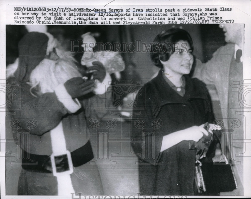 1959 Press Photo Rome, Italy Ex-qwueen Soraya of Iran