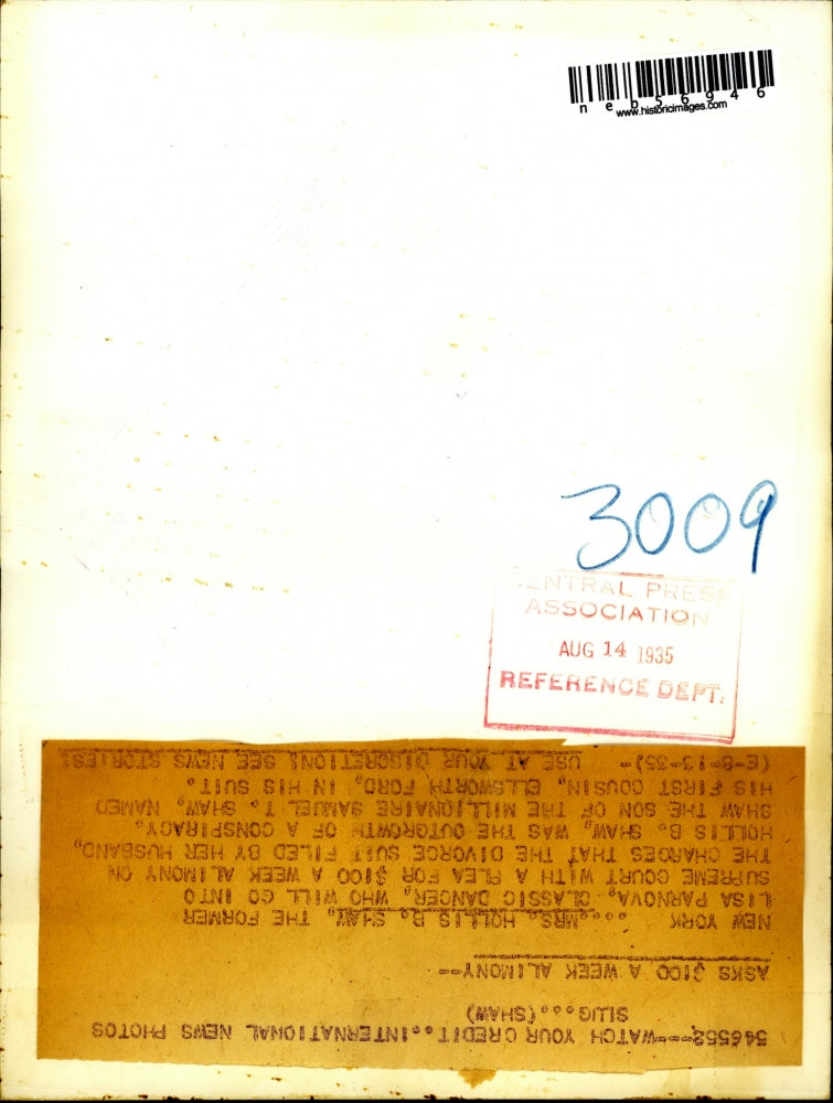 1935 Press Photo Mrs. Hollis B. Shaw, Former Lisa Parnova Ask for $100 Alimony