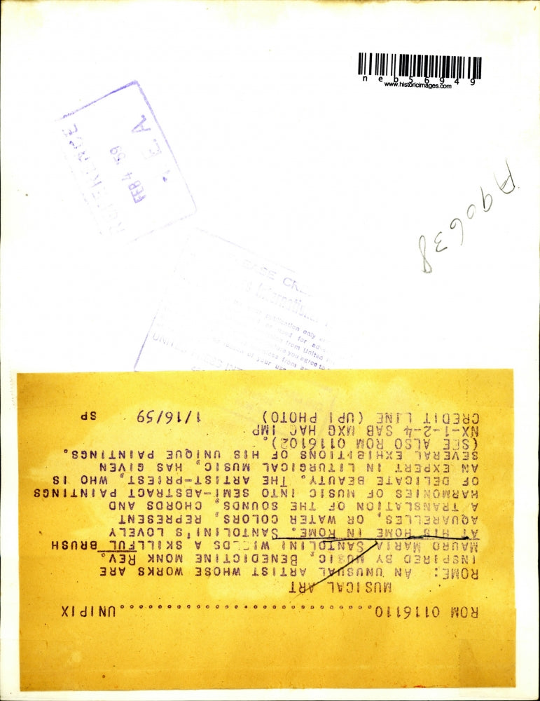 1959 Press Photo Rev. Mauro Maria Santolini, Artist Inspired by Music