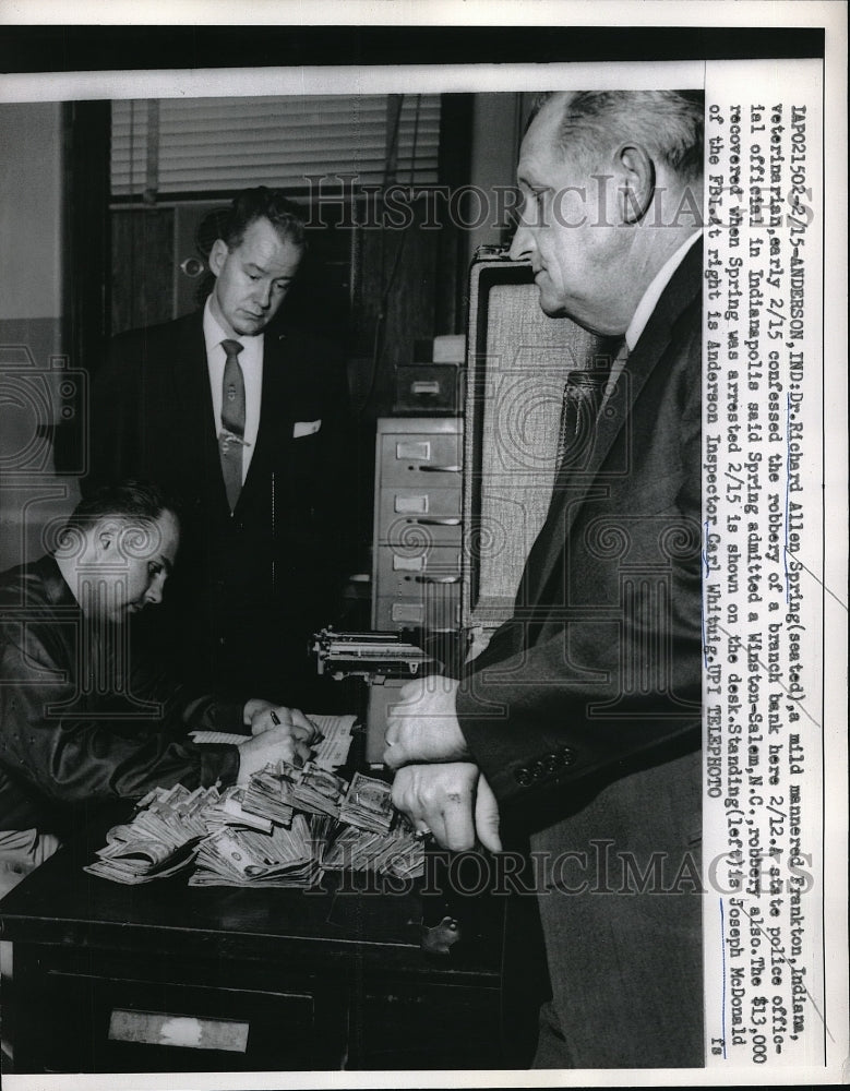 1960 Press Photo Anderson, Ind. Dr Richard A Spring,  confesses to bank robbery- Historic Images