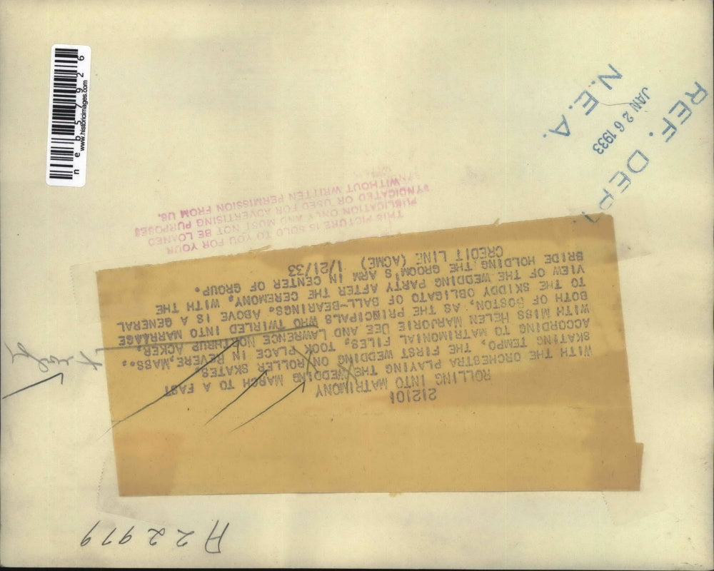 1933 Press Photo Revere, Mass, wedding of Lawrence N Acker to Helen M Dee