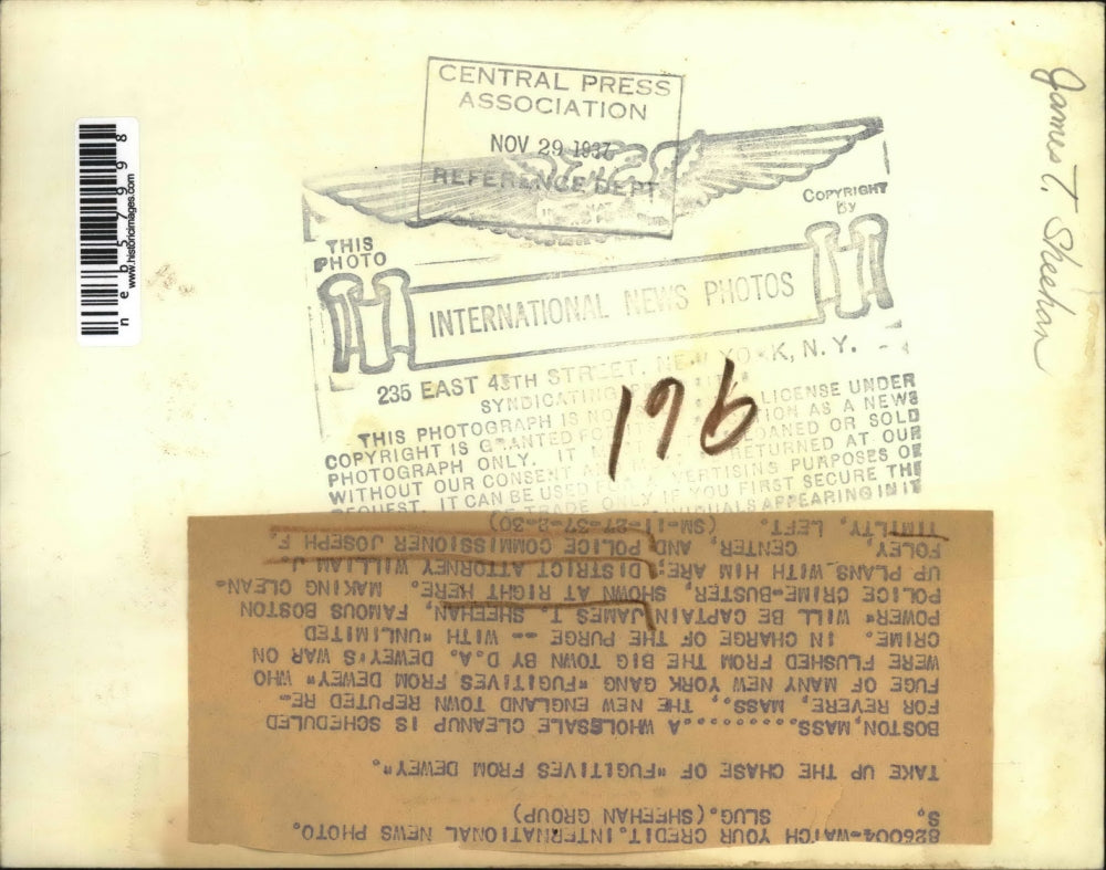 1937 Press Photo Boston, Mass. Capt JT Sheehan,DA,Wm Foley,Coms. J Timilty