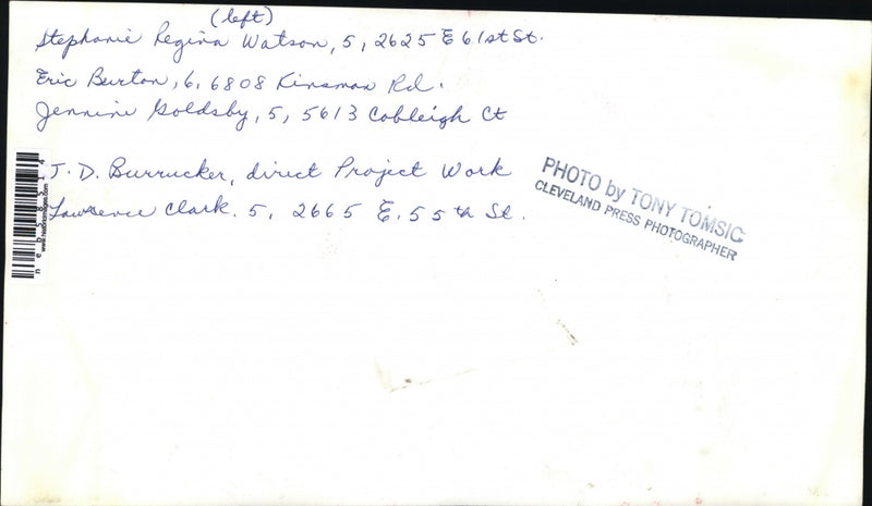 Load image into Gallery viewer, Press Photo Cleveland, ohio school, S Watson,E Burton,J Goldsby,Burrucker,Clark
