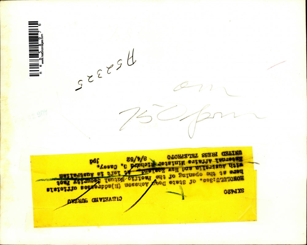 1952 Press Photo Honolulu Hawaii Dean Acheson Pacific Secretary Of State