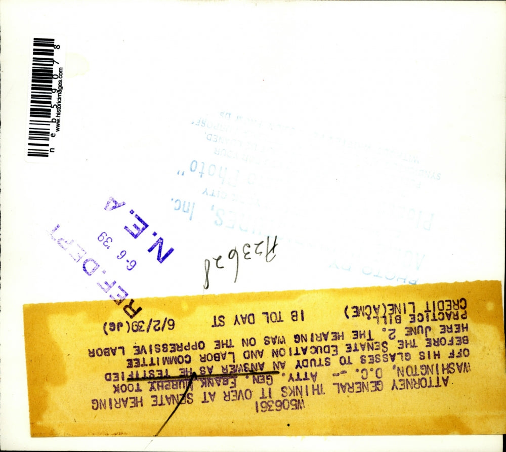 1939 Press Photo Atty. Gen. Frank Murphy at Senate Education & Labor Committee