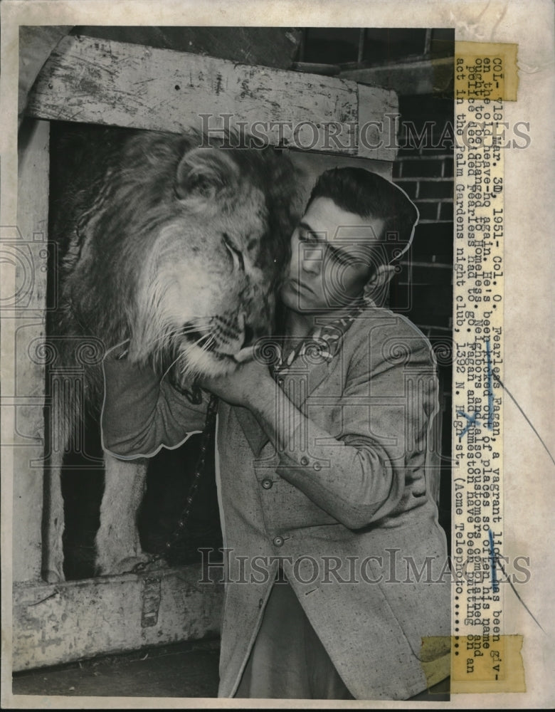 1951 Press Photo Col. O Fearless Fagan the lion gets new home in Columbus,Ohio