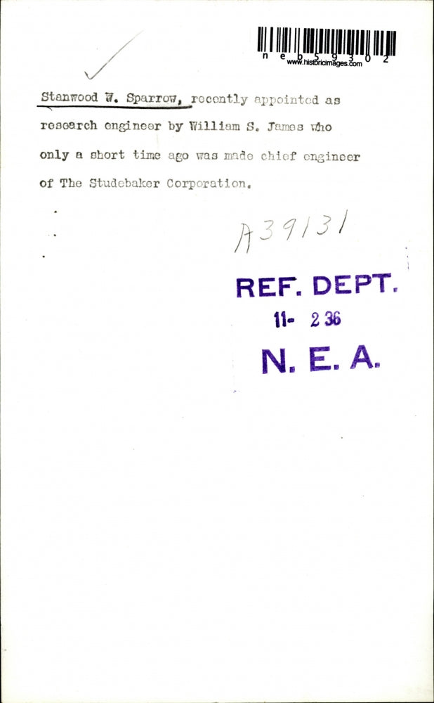 1936 Press Photo Stanwood W Sparrow, research engineers fro Studebaker Corp.