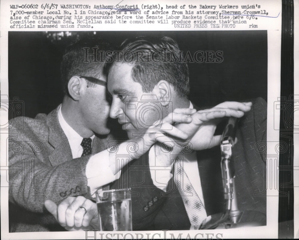 1957 Press Photo Anthony Conforti Bakery Worker's Union Sherman Cromwell