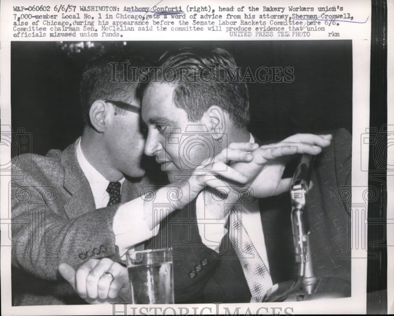 Load image into Gallery viewer, 1957 Press Photo Anthony Conforti Bakery Worker's Union Sherman Cromwell
