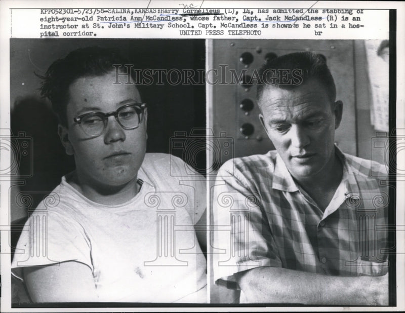Load image into Gallery viewer, 1958 Press Photo Harry Cornelius Jack McCandless Stabbed Child

