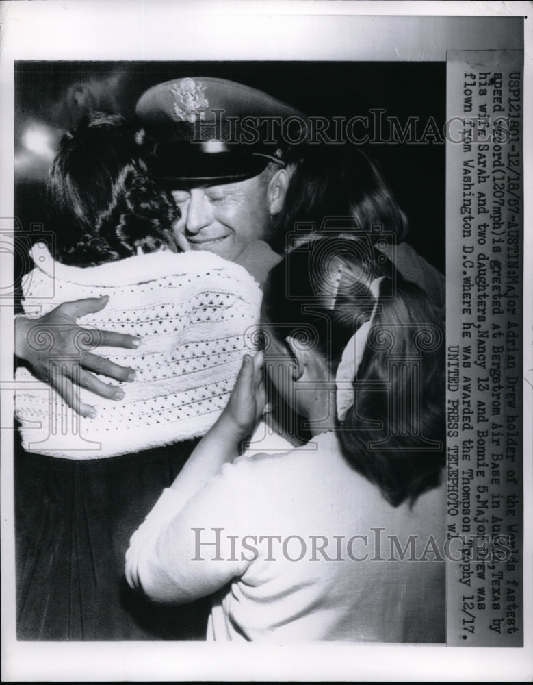 1957 Press Photo Austin,TX Maj Adrian Drew, set fastest speed record- Historic Images