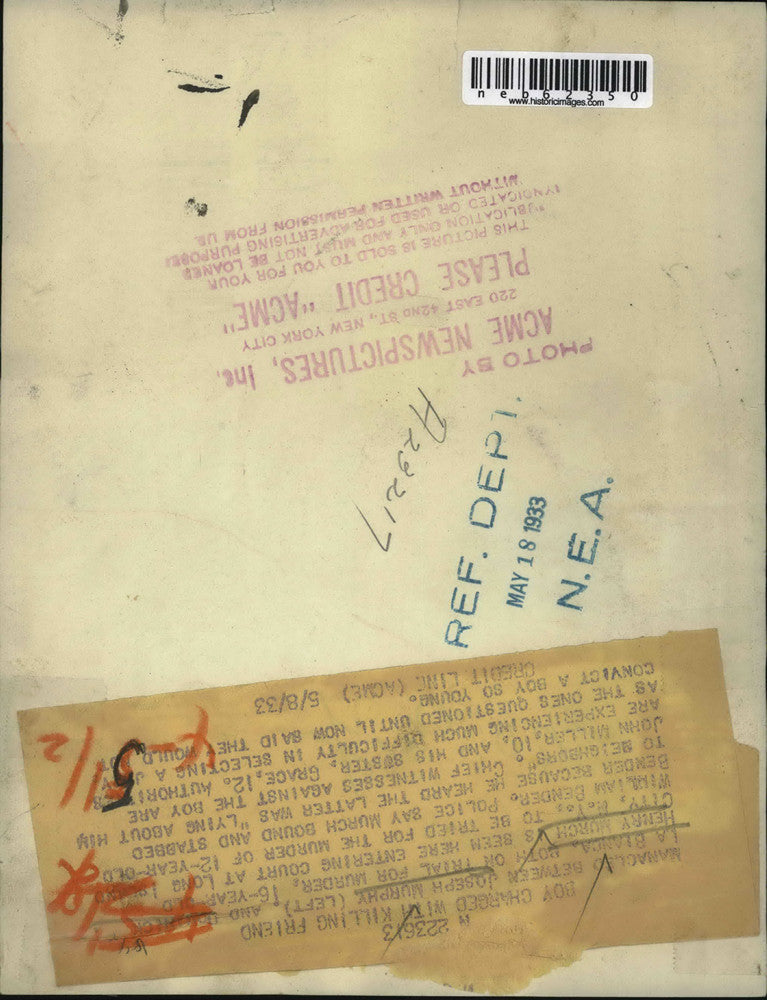 1933 Press Photo 16 year old Henry Murch on trial for murder escorted into court