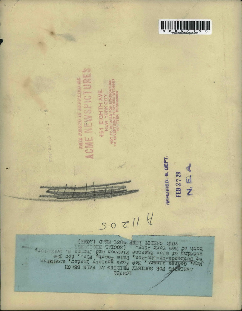 1929 Press Photo Mrs George Sloane at wedding of Suzanne Pierson in Florida