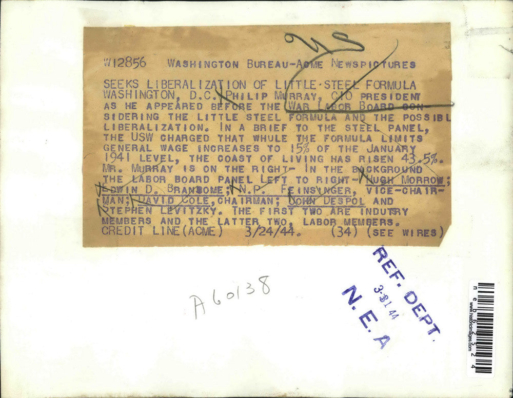 1944 Press Photo CIO president Philip Murray at War Labor Board in DC