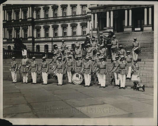 1929 Press Photo Veteran of Foreign Wars Band inspected in their new Uniform - Historic Images