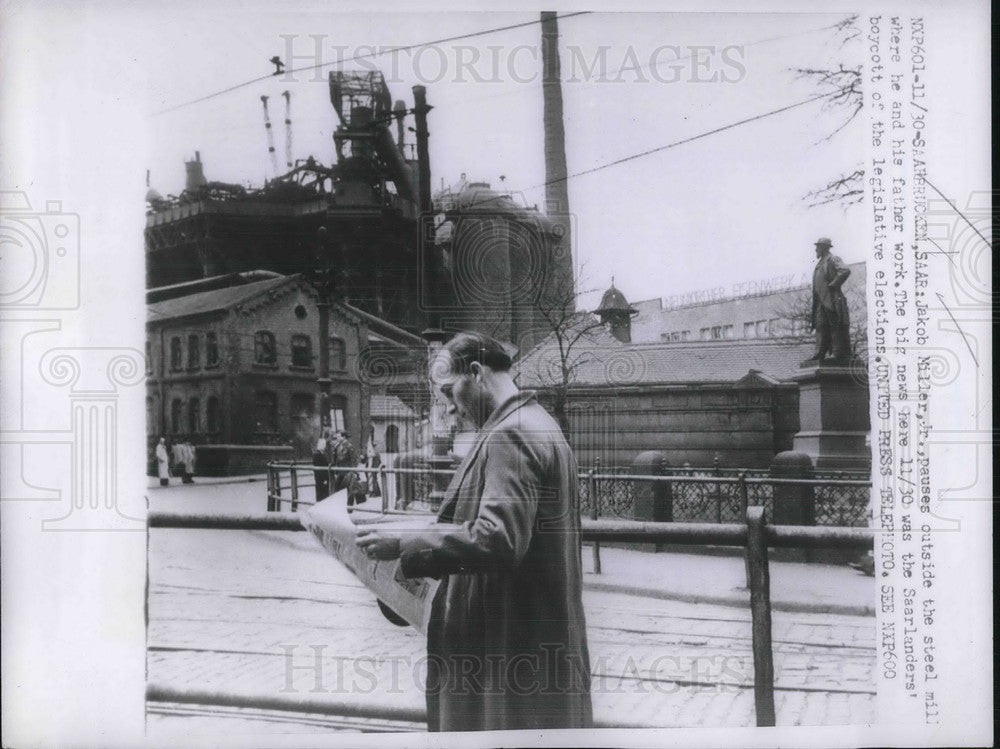 1952 Press Photo Jakob Miller Jr at dad&#39;s steel mill in Saarbrucken Saar- Historic Images