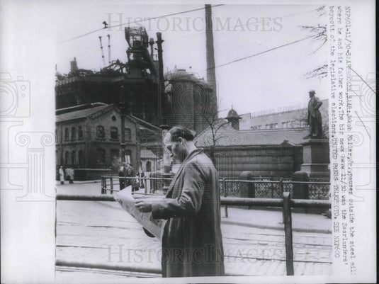 1952 Press Photo Jakob Miller Jr at dad's steel mill in Saarbrucken Saar- Historic Images