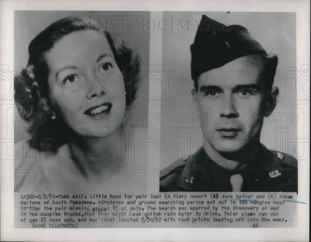 1950 Press Photo June Walker and Klaus Martens Went Missing