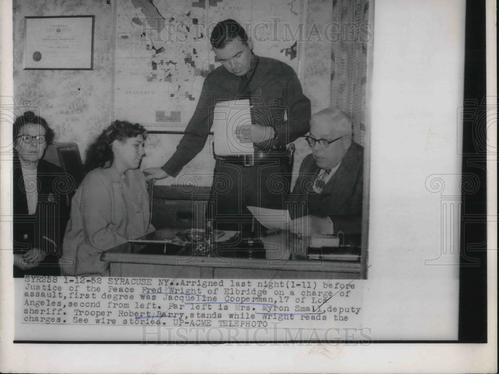 1952 Press Photo Jacqueline Cooperman arraigned on 1st degree assault charge
