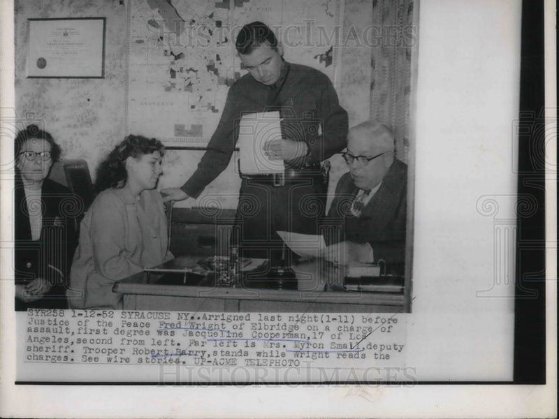 Load image into Gallery viewer, 1952 Press Photo Jacqueline Cooperman arraigned on 1st degree assault charge
