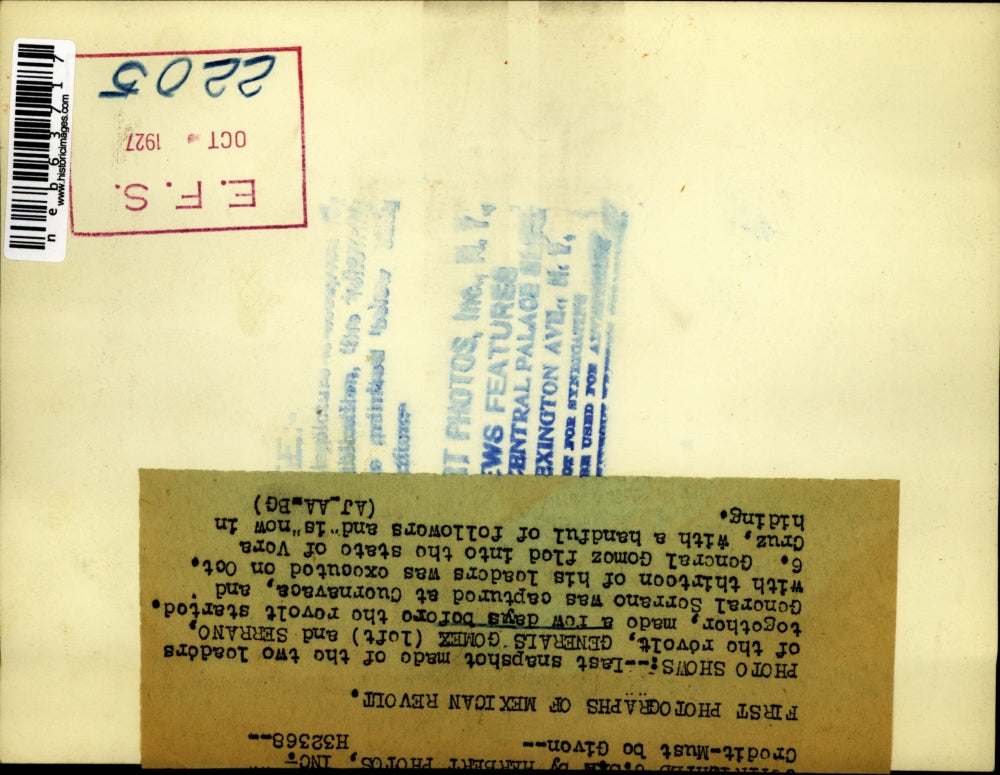 1927 Press Photo Gen. Gomez & Gen Serrano leaders of Mexican revolt - neb63717