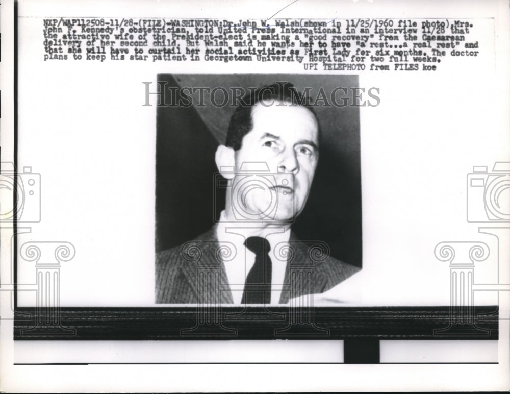 1960 Press Photo Wash.D.C. Dr John W Walsh, Mrs Kennedy's obstetrician