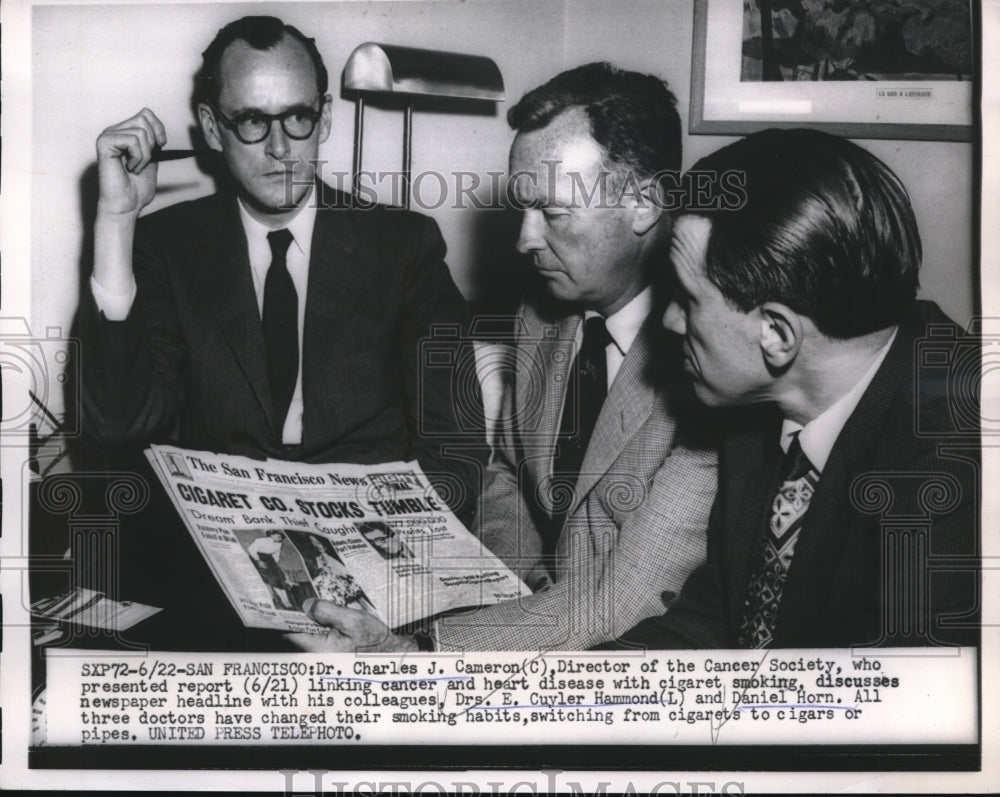 1954 Press Photo Dr. Charles Cameron, Dr. E. Hammond, Dr. Daniel Horn