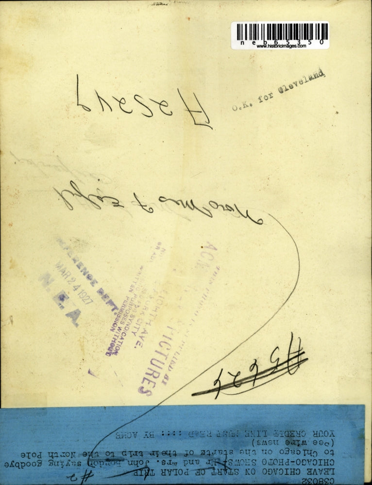 1927 Press Photo Start of Polar Trip Mrs. John Bordon