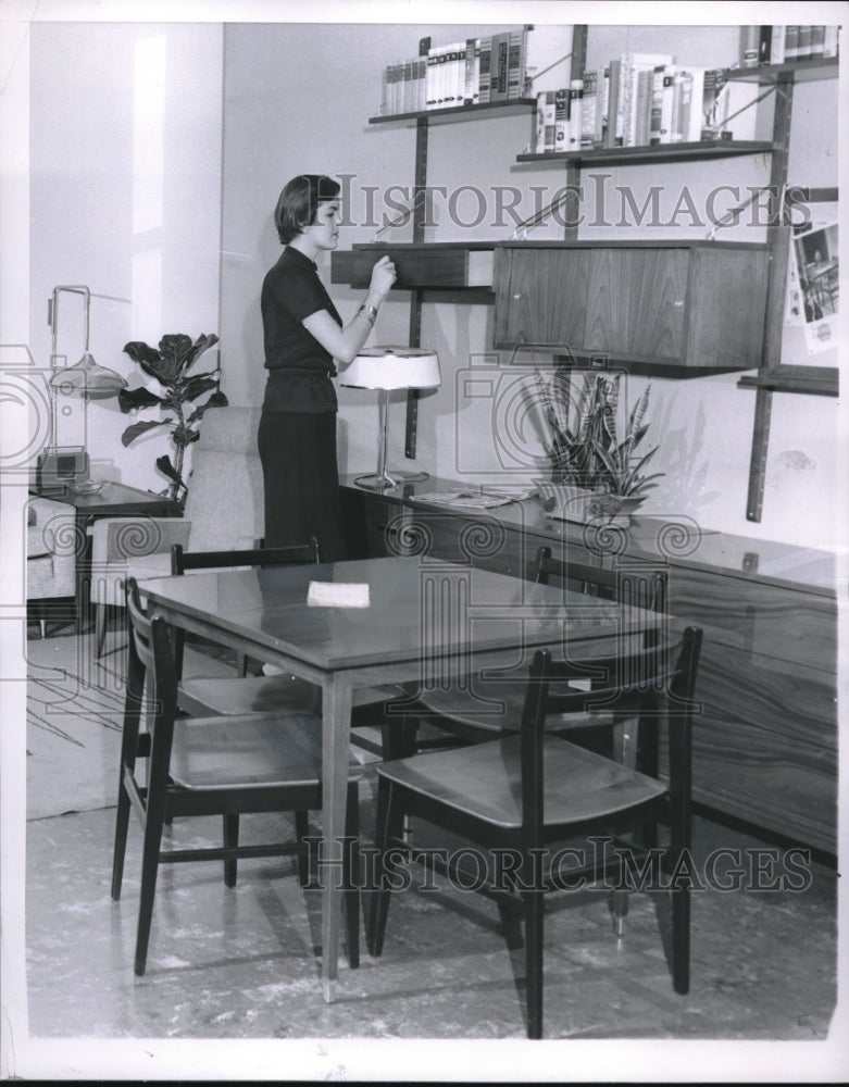 1957 Press Photo A walnut game table & ebony chairs in a home- Historic Images