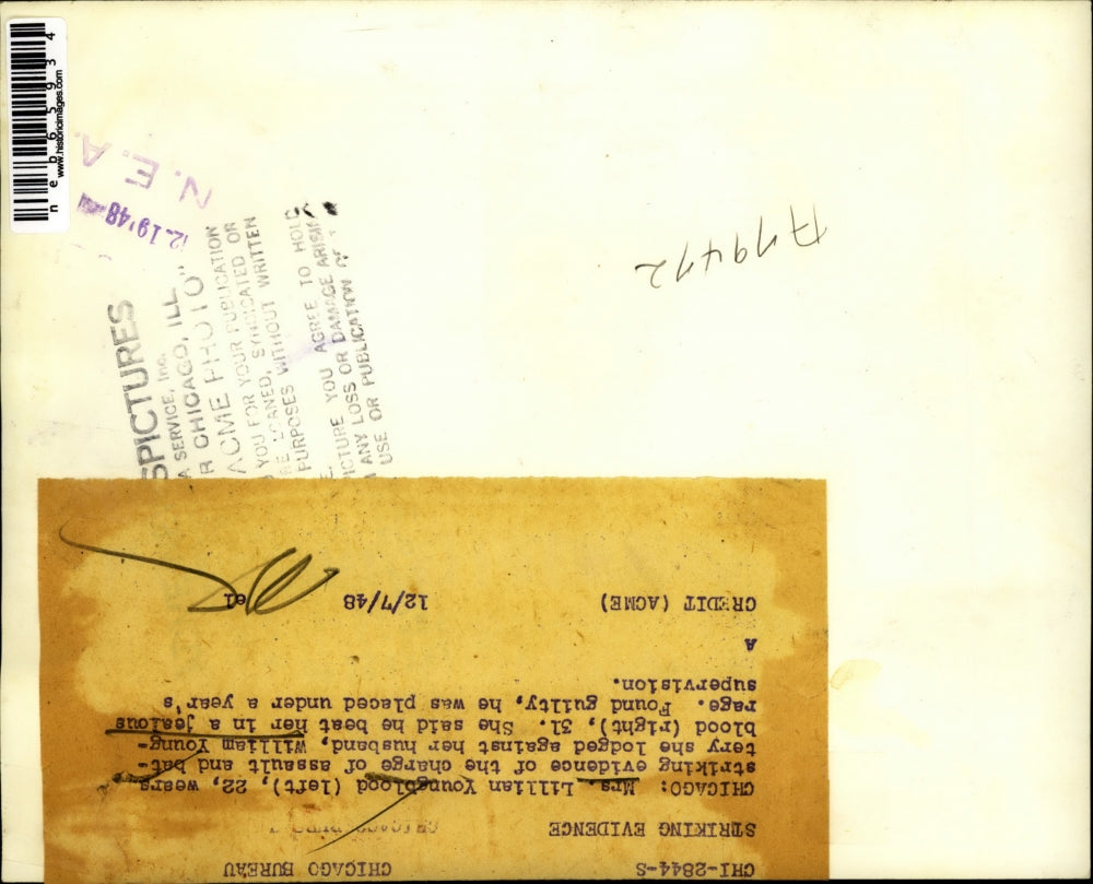 1948 Press Photo Chicago, Mrs Lillian Youngblood, assaulted by husband William