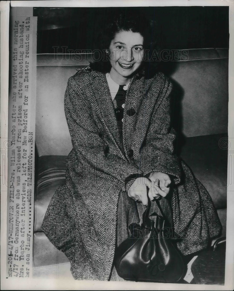 1949 Press Photo Mrs Wilma Ybarbo arrives in US from Germany after release