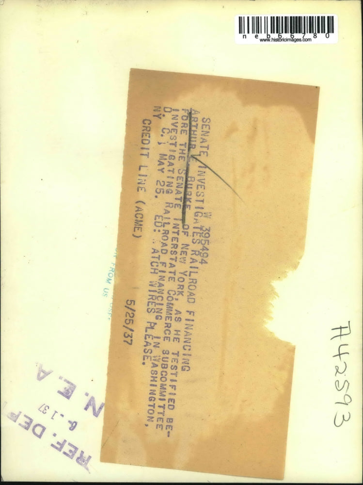 1937 Press Photo Arthur Burke testifies before Senate Commerce Subcommittee