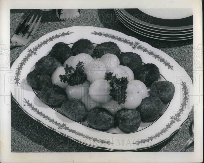 Load image into Gallery viewer, 1950 Press Photo Frikadellar Danish version of meat balls for dinner - neb67082
