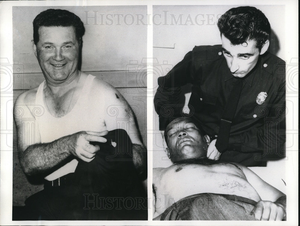 1964 Press Photo Bank guard Pat McNamara shot by bandit in NYC- Historic Images