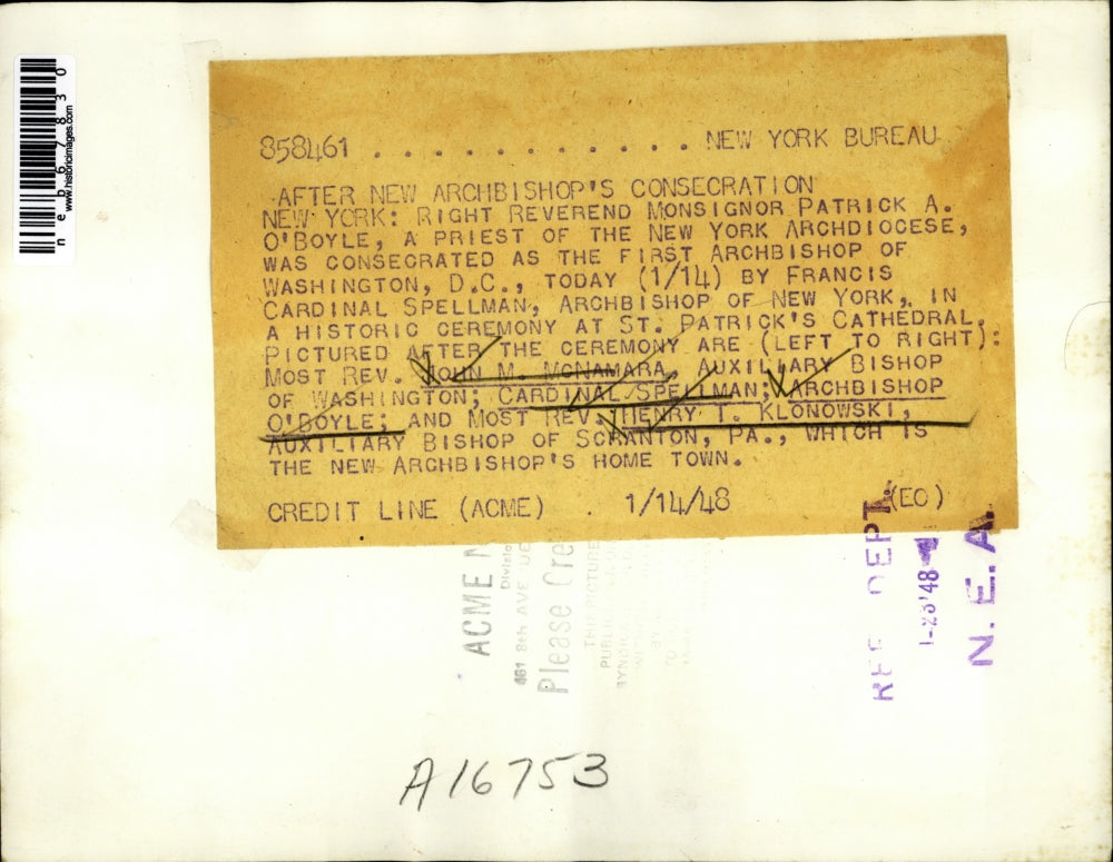 1948 Press Photo NYC Rt Rev Msgr Patrick O'Boyle, Most Rev John McNamara