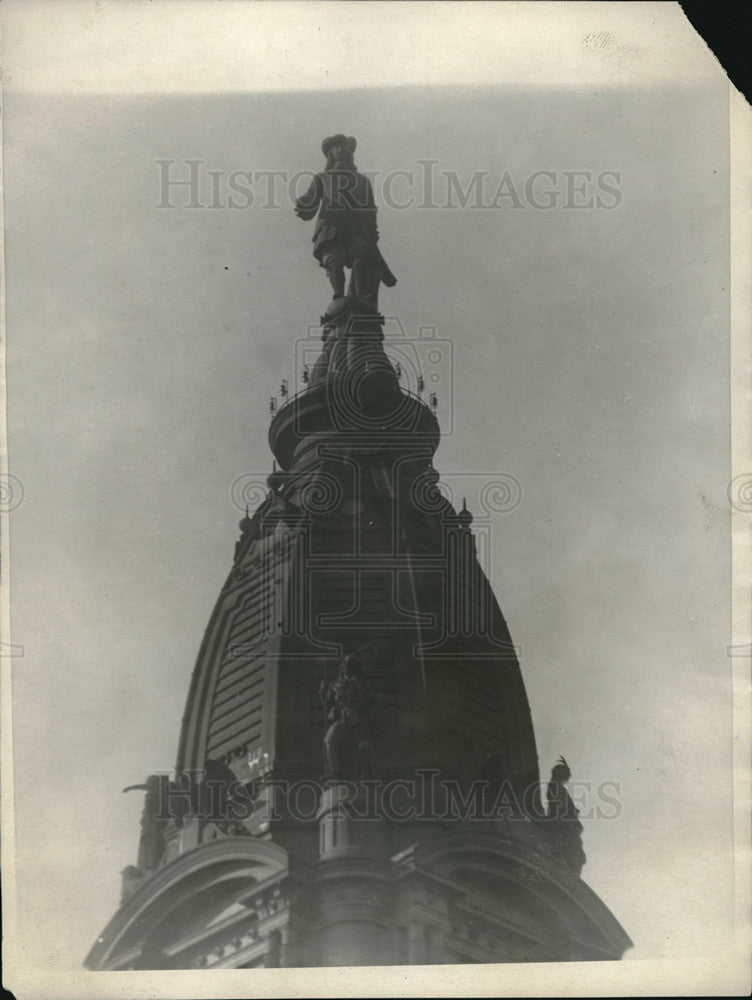 1924 Press Photo William Penn Statue in Philadelphia